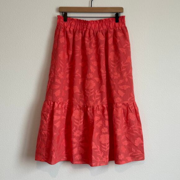 Ann Taylor Dresses & Skirts - Ann Taylor Floral Clip Pull On Gathered Flounce Midi Skirt Breezy Elastic Waist